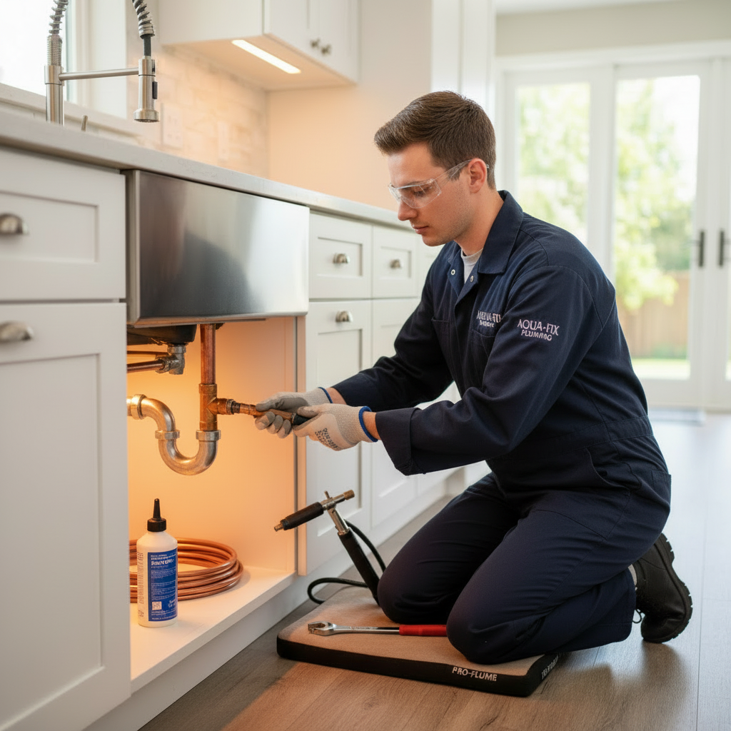 Professional plumber at work